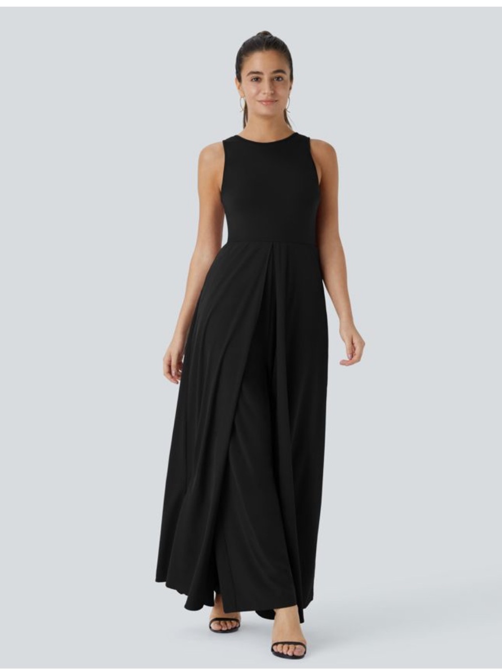 HALARA Black Sleeveless Maxi Dress with Flowing Skirt
